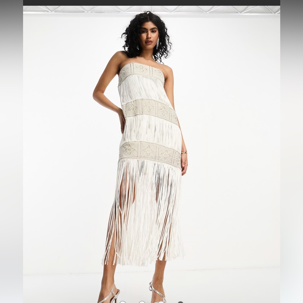 asos fringed white dress